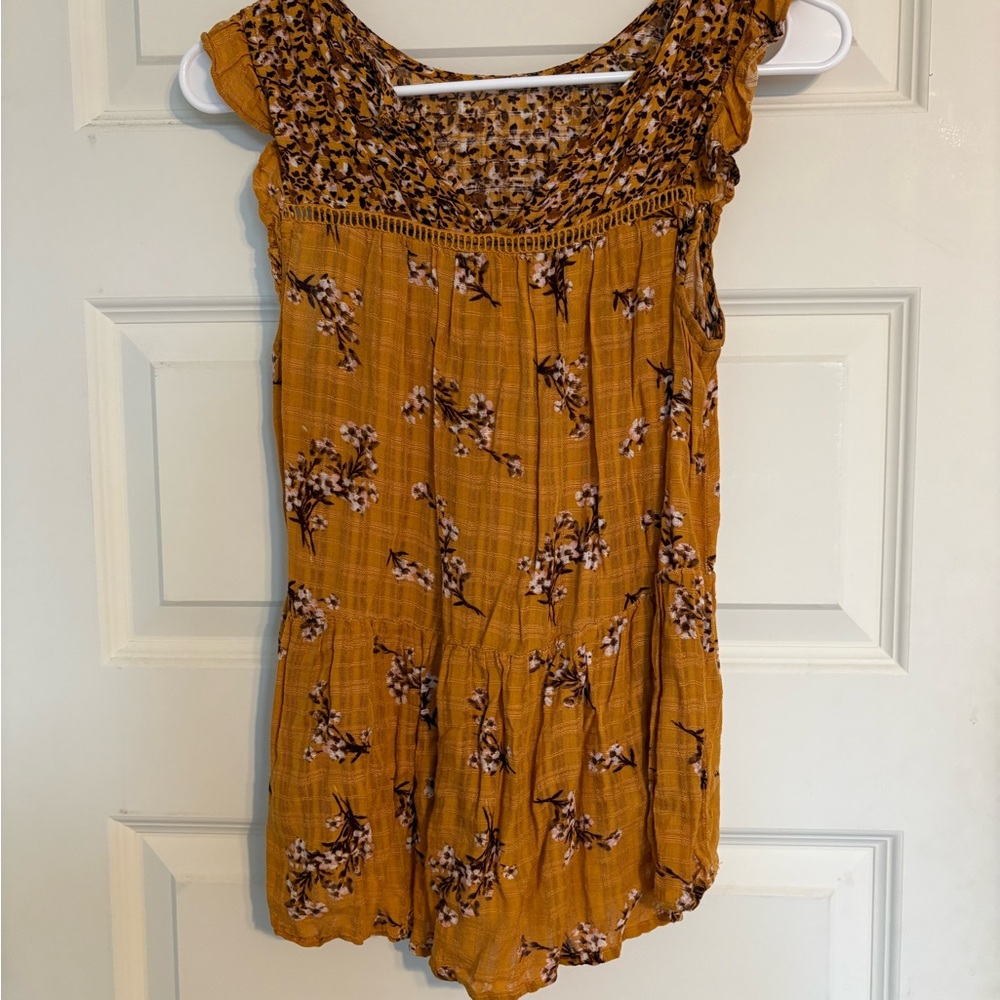 Rewind Mustard Floral Sleeveless Peasant Top
